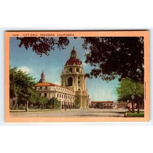 City Hall Building Civic Center Pasadena California Postcard Linen Vintage